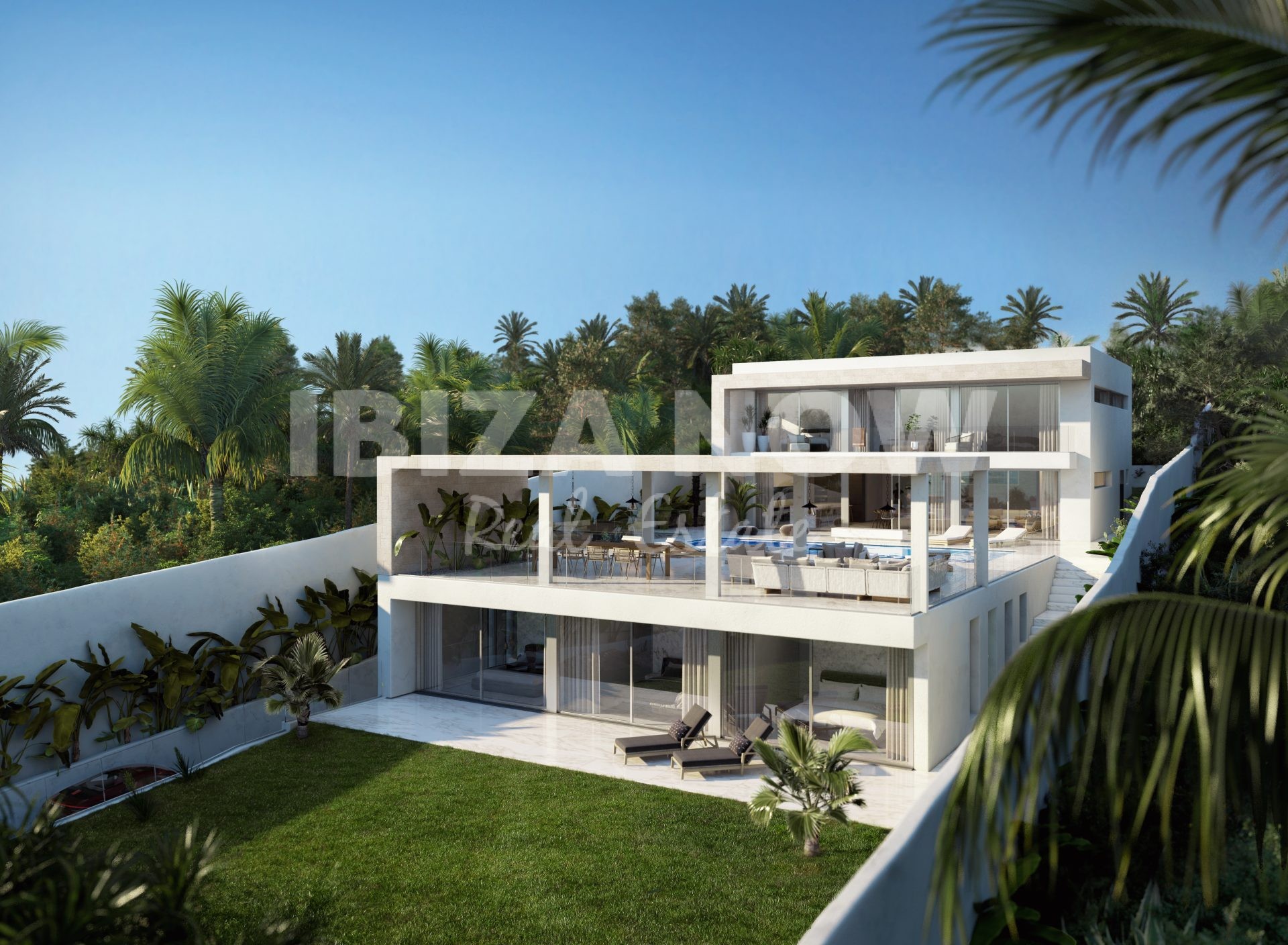 Sea view plots for sale with the project to build 2 villas in Talamanca, Ibiza.