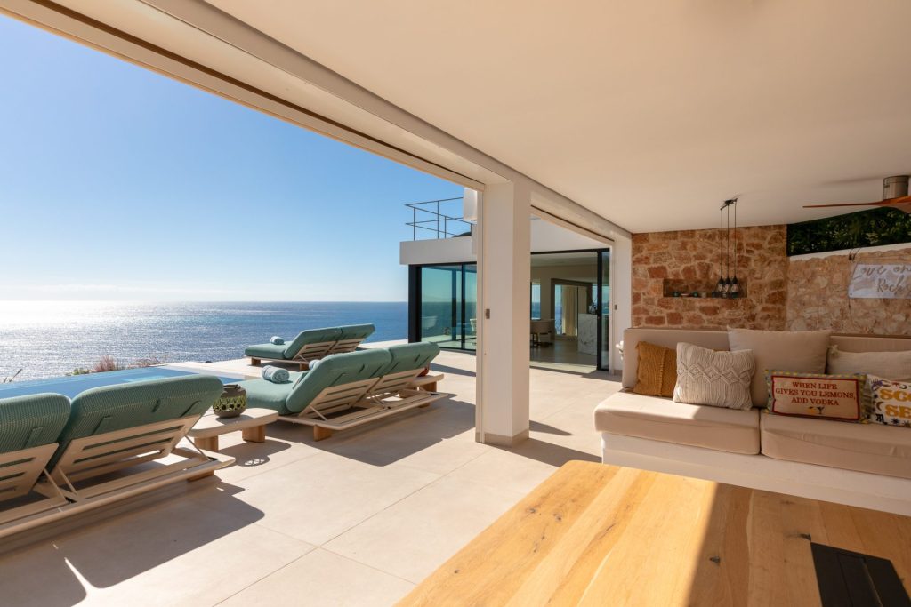 Outdoor lounge of a villa for sale in Vista Alegre, Ibiza